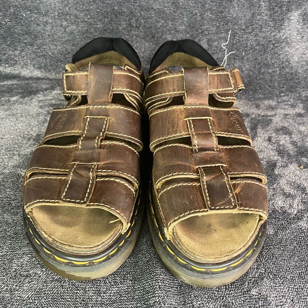 90s Y2K Vintage Brown Chunky Grunge Leather Dr. Martens Sandals Shoes - Made in - Picture 2 of 8